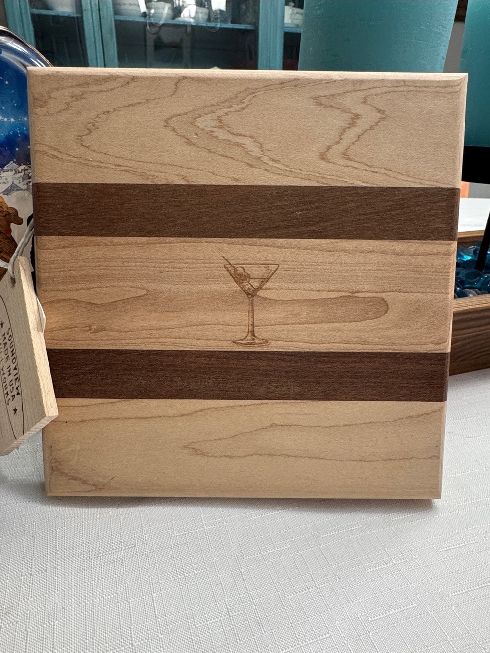 Square Wood Martini Serving Board - Natural/ Dark Brown - NWT